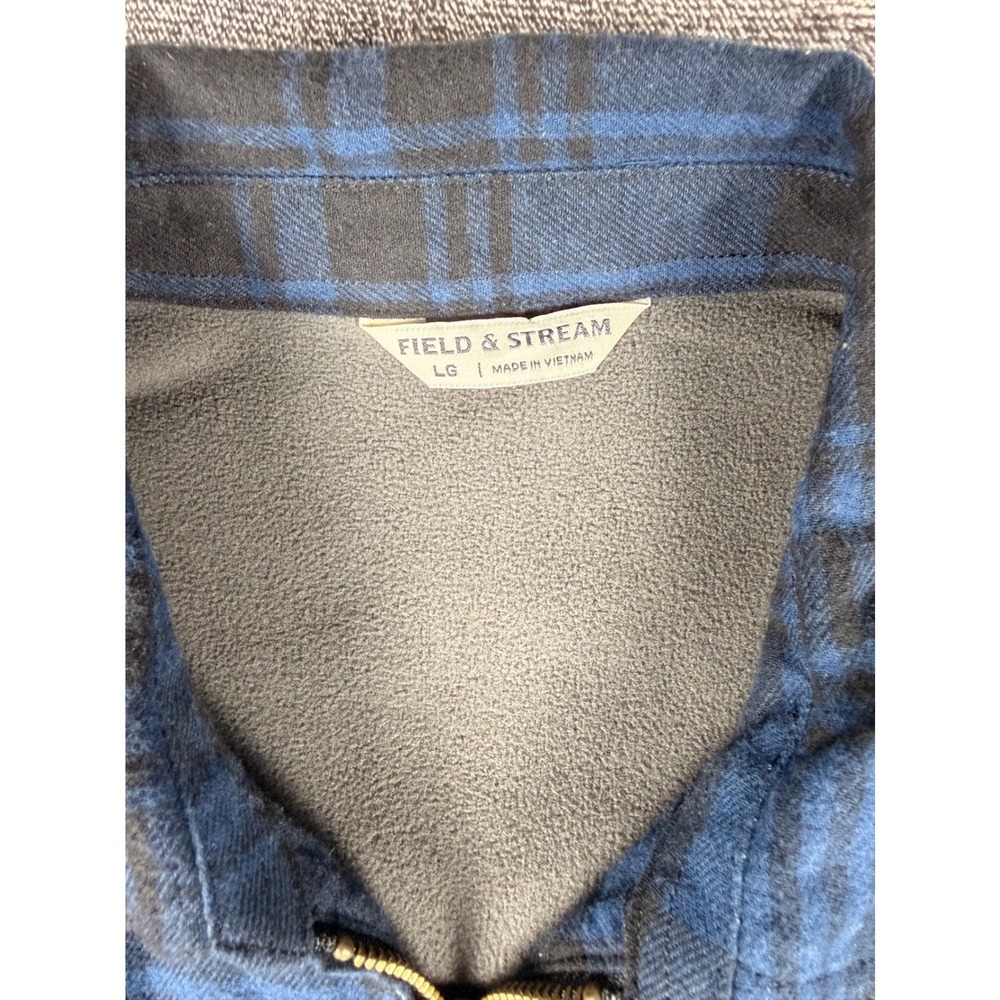 Field & Stream Mens Blue Black Plaid Fleece Lined Flannel Zip Shirt Shacket LG - Picture 3 of 9